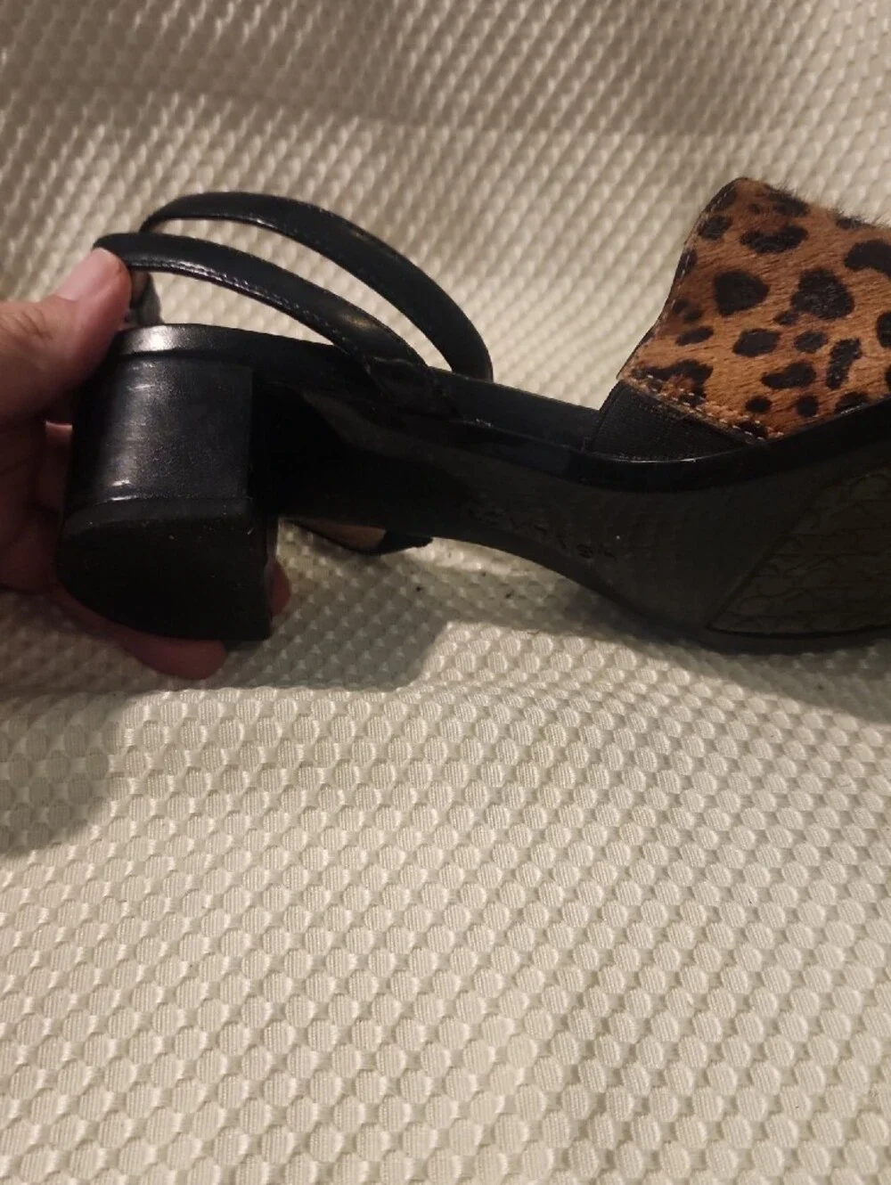 Calvin Klein Leopard Print Pointed Ankle-Strap Flats - Tan & Black